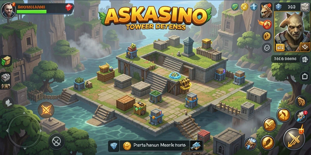 Tampilan aksi seru dalam permainan Tower Defense ASKASINO.